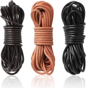 3 Rolls 5.5 Yard X 3MM Cowhide round Leather Cords Rope String for Jewelry Makin - Picture 1 of 12