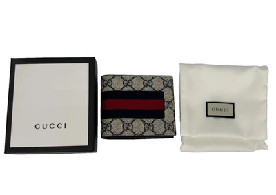 Cartera plegable Gucci GG Supreme de lona de cuero azul marino y rojo a rayas NUEVO Foto 1 de 4
