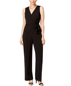 NY Collection Women's Petite Surplice Belted Wide-Leg Jumpsuit - Picture 1 of 10