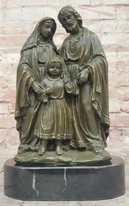 Holy Family Bronze Sculpture – Jesus, Mary & Joseph Statue on Marble Base - Picture 1 of 10