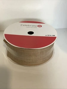 Celebrate It Burlap Natural Wired Edge Ribbon 2.5” X 75ft - Picture 1 of 4