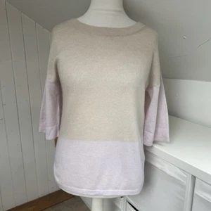 Pure Collection Jumper Size M Pink & Beige 100% Cashmere Short Sleeve Fine Knit - Picture 1 of 10