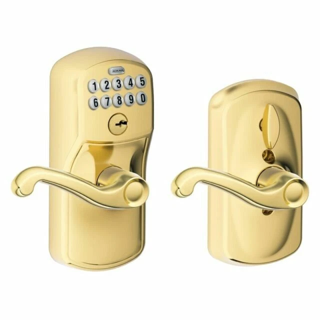 Schlage FLA Bright Brass Plymouth Keypad Entry Lever - Gold Tone (FE595VPLY505FLA)