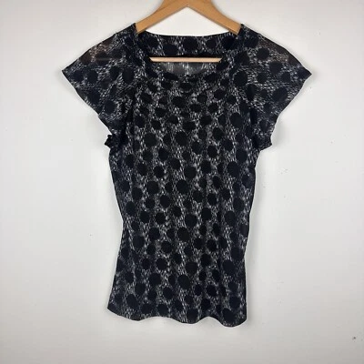 Blusa Top The Limited Manga Corta Flutter Malla Negro Círculo Punto Transparente Y2K S Foto 1 de 4