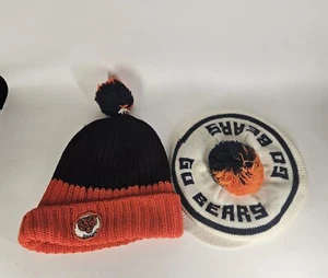 Pair Of Vintage Chicago Bears Knit Beanie Hats Winter Pom Pom NFL Football - Picture 1 of 10