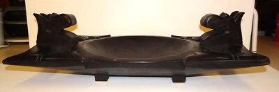 Tigela de madeira vintage tribal Bornéu Dayak festa cerimonial sentada Aso alças de dragão - Imagem 1 de 4