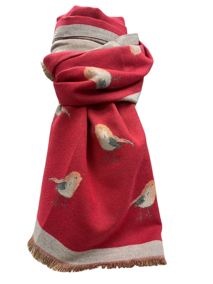 HOTSTYLEZONE Cashmere blend Xmas robin winter scarf