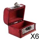 6X Vintage Small Jewelry Storage Box Wood Bin Treasure Chest w/ Lock
