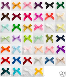 Mini Bows Satin 3cm Pre Tied Ribbon Small Mixed Crafts Wedding Cards Sewing - Picture 1 of 76