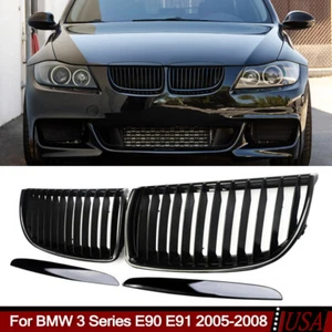Parrilla de parachoques delantero para BMW E90 E91 325i 335i 2005-2008 negro brillante - Imagen 1 de 15