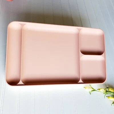 4 Vintage Tupperware Divided Trays Lunch Dinner Cream White Pink Grt Cond - Image 1 of 4