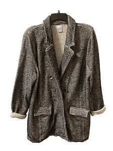 Chico's Sweater Jacket Size L Textured Tweed Knit Fringe Black White Size 3 - Picture 1 of 12