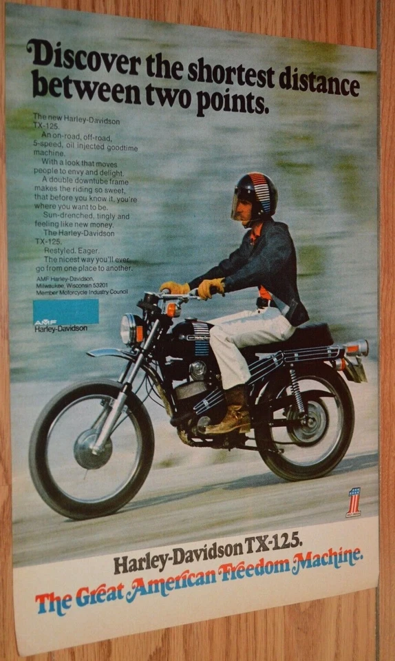 1973 HARLEY DAVIDSON TX-125 ORIGINAL ADVERTISEMENT PRINT AD 73 MOTORCYCLE TX125 - Image 1 of 1