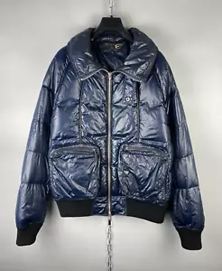Just Cavalli Mens Luxury Nylon Blue Full Zip Down Puffer Jacket Size L - Picture 1 of 24