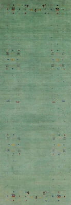 Green Gabbeh Indian Tribal Wool Carpet Hand-Knotted Runner Rug 3x10 ft - Image 1 of 4