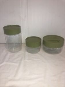 3 Vintage PYREX See and Store AVOCADO GREEN Glass Stackable Canister Jars USA