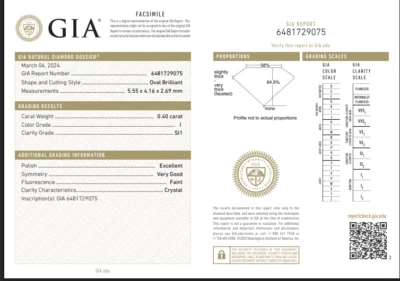 0.40 Ct Oval Brilliant Cut Loose Natural Diamond 5 x 4 mm I/SI1 GIA Certified - Image 1 of 3