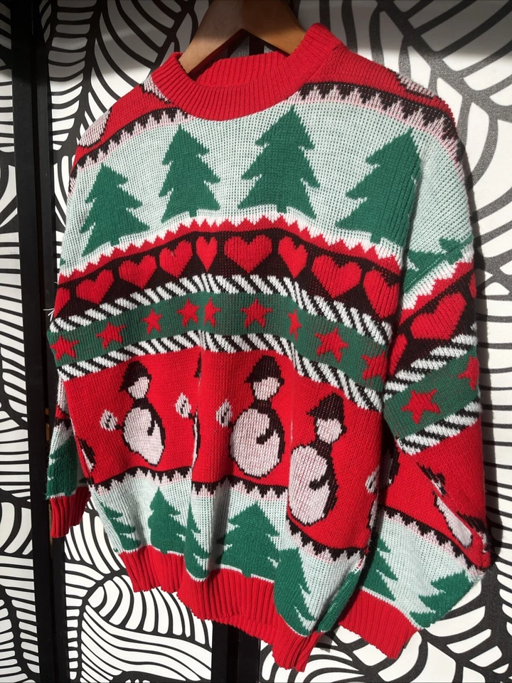 Suéter Tejido Navidad Cabin Creek Muñeco de Nieve Corazones Abuela Núcleo Pequeño Mediano De Colección Foto 1 de 4