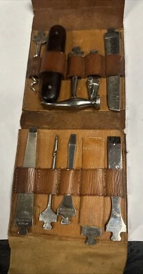 复古刀 1909 德国多工具套件皮革盒。 Zinn Imports 纽约 — 第 1/4 张图片