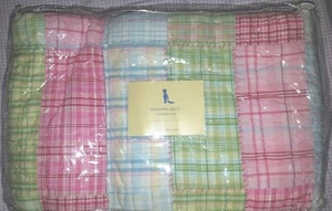 NUEVO Pottery Barn Niños ROSA Laguna Cuna COLCHA Cama para niños pequeños A CUADROS Verde Azul Niña - Imagen 1 de 3