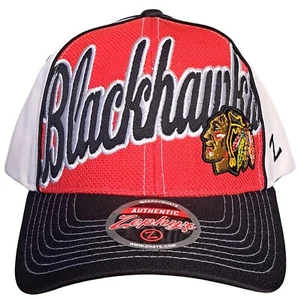 Chicago Blackhawks Hat Cap by Zephyr NHL Super Script White Red & Black Adj. - Picture 1 of 5
