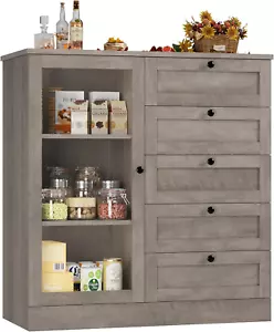 5 Drawer Dresser with Door, Storage Cabinet with Drawers and Shelves, Wide Wood - Picture 1 of 12