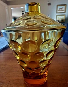 Classic MCM 7" Hazel Atlas Eldorado Pattern Amber Glass Tapered Dish With Lid - Picture 1 of 8