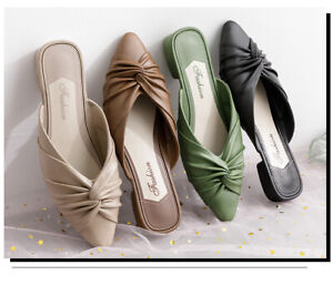Flat Shoes Mules for Women Summer Pointed Toe Slip on Sandalias Slipper Outdoor