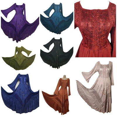 Maxikleid Schwer Qualität Glockenärmel Renaissance Kleid Flare Schnürung 12 14 16