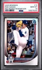 2025 Bowman Roki Sasaki RC Red Rookie Redemption Dodgers #12 Gem Mint PSA 10 - Picture 1 of 2
