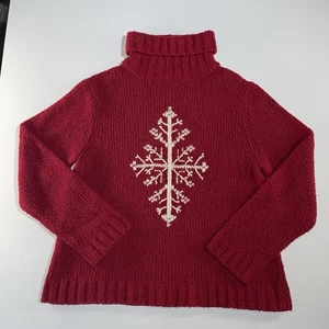 Suéter para mujer Ann Taylor XL rojo cuello alto Mezcla de lana merino copo de nieve invierno - Imagen 1 de 10