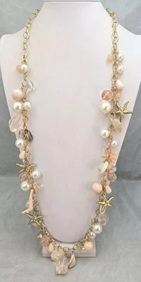 Large Long Sealife Beachy Pink Mix Color Bead Charm Charming Charlie Necklace Foto 1 de 4