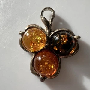 Vintage 925 Sterling Silver Tricolor Amber Estate Pendant - Picture 1 of 11