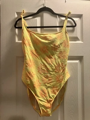Traje de baño vintage Leilani de una pieza amarillo vibrante con flores naranjas talla 14 Foto 1 de 4
