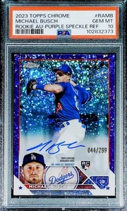2023 TOPPS CHROME ROOKIE AUTO PURPLE SPECKLE /299 #RAMB MICHAEL BUSCH PSA 10 - Picture 1 of 2