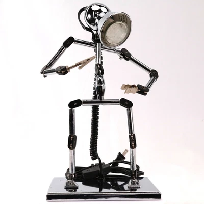 Robot Desk Lamp Posable Movable Silver Chrome Steampunk Dieselpunk Light Works - Image 1 of 4