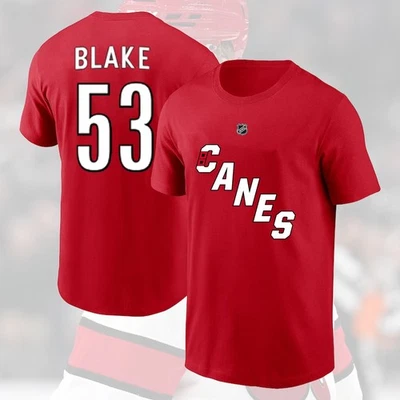 ¡CALIENTE! Jackson Blake #53 Carolina Hurricanes 2025 nombre y número del jugador para fanáticos Foto 1 de 4