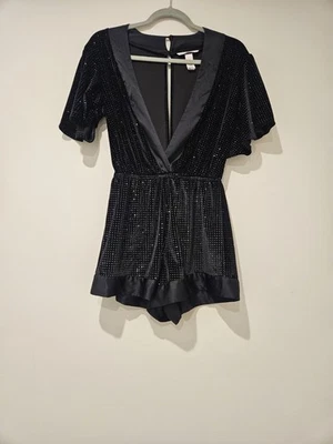 Victoria's Secret v-образным вырезом блестящий комбинезон, размер маленький, черный и серебро - Изображение 1 из 4