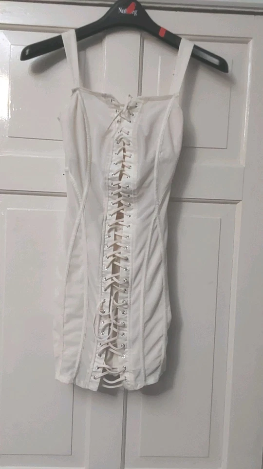  Oh Polly Nalda White Cut Out Lace Up Corset Bodycon Mini Dress Size 6 UK - Image 1 of 4