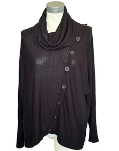 Suéter para mujer Notations negro capucha cuello asimétrico detalle botón talla L - Imagen 1 de 6