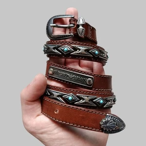 EMPORIO ARMANI Archive Vtg Women's Brown Western Studded Leather Belt 34 M - Picture 1 of 14