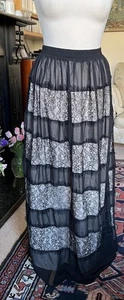 Women’s Long Skirt Black Sheer Fabric & Lace Over Nude Size M Forever 21 New - Picture 1 of 8