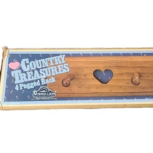 Appendiabiti da parete in legno con cuore ritagliato 4 pioli decorazione casetta country NOS - Foto 1 di 3