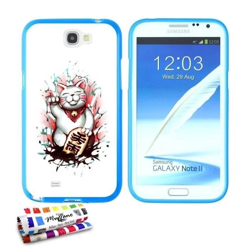 COQUE SAMSUNG GALAXY NOTE 2 - MANEKI NEKO SILICONE BLEU SOUPLE (TPU) - Photo 1/1