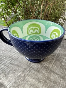 Native home blue dotted 12 Oz coffee cup blue moon inside decor Porcelain Fun - Picture 1 of 6