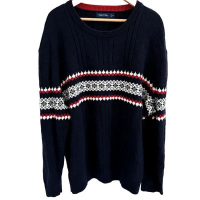 Nautica Fair Isle Sweater Knit Nordic Christmas Men’s XXL Navy Red White Holiday - Image 1 of 4