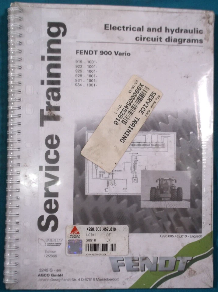 FENDT 919 922 925 928 931 934 TRACTOR DIAGRAMAS ELÉCTRICOS E HIDRÁULICOS MANUAL Foto 1 de 4