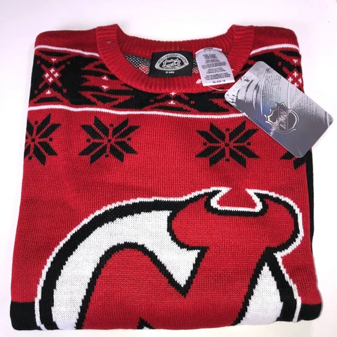 NHL New Jersey Devils Ugly Christmas Sweater New With Tags Youth Size 18/20 XL Cover
