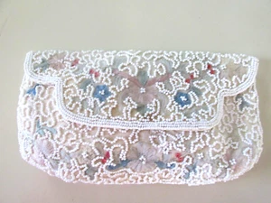 *Sale* VINTAGE WALBORG PASTEL EMBROIDERED & BEADED PURSE BELGIUM - Picture 1 of 6