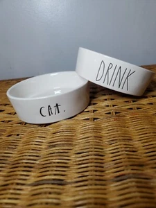 Rae Dunn Magenta CAT DRINK Ivory Ceramic Small Pet Food Bowl Set Cat Dog 4" NEW - Picture 1 of 7